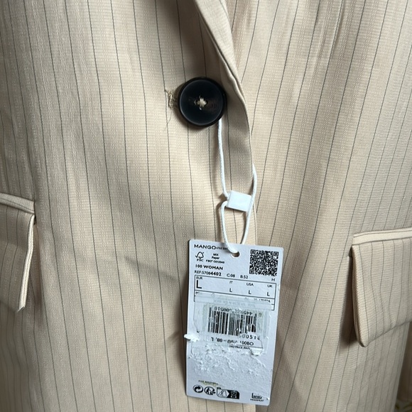 NWT MNG Mango Pinstripe Long Sleeve Single-Breasted Suit Blazer in Beige size L - Picture 12 of 16